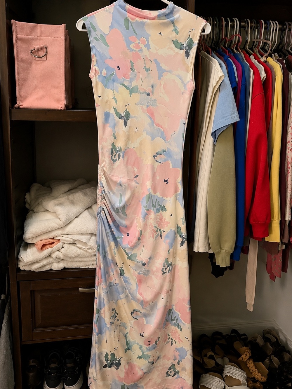 Sleeveless Floral Maxi Dress in Pastel Pink and Blue